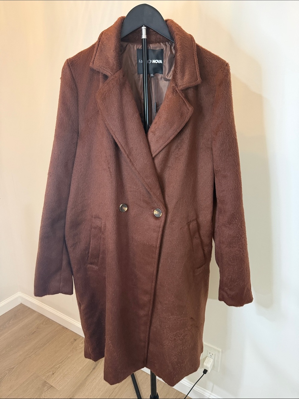 Fashion Nova Women's Chestnut Faux-Fur Double-Breasted Trench Coat